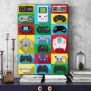 Retro Gaming Table – Colorful Controller Wall Poster