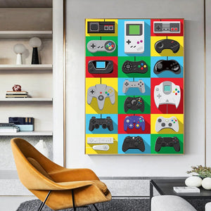 Retro Gaming Table – Colorful Controller Wall Poster