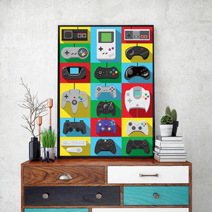 Retro Gaming Table – Colorful Controller Wall Poster