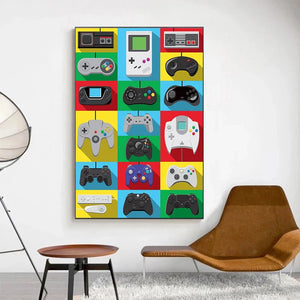 Retro Gaming Table – Colorful Controller Wall Poster