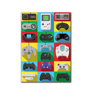 Retro Gaming Table – Colorful Controller Wall Poster