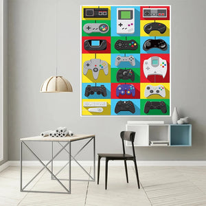 Retro Gaming Table – Colorful Controller Wall Poster