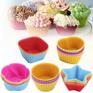 Silicone Muffin Molds (6/12 PCS) - Round and Heart Shaped Cake Molds, Baking Accessories and Pastry Decoration