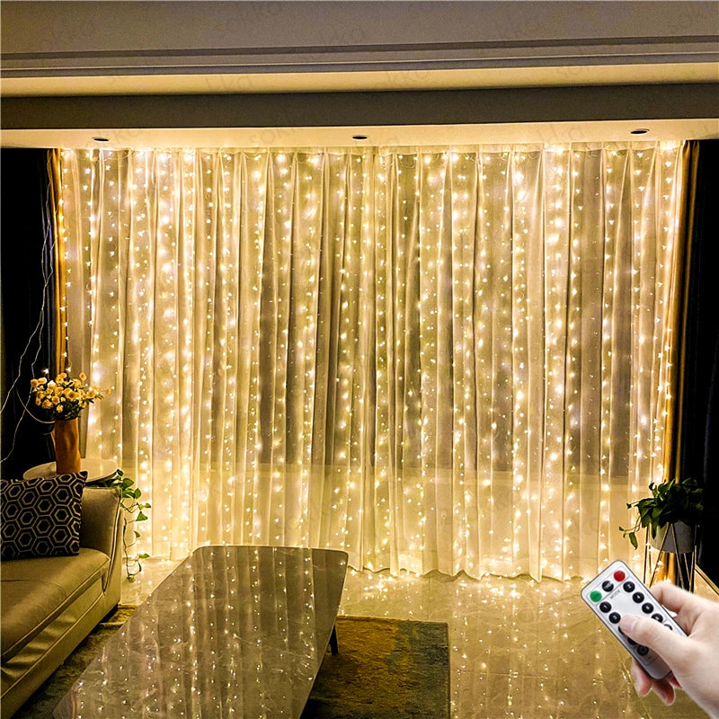 6M/3M LED Curtain String Lights - 8 Modes with USB Remote Control, Christmas Tree Ornaments, New Year's Eve Decorations