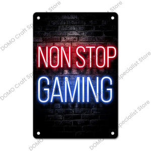 Plaque Métallique Néon Gaming – Déco Murale Rétro