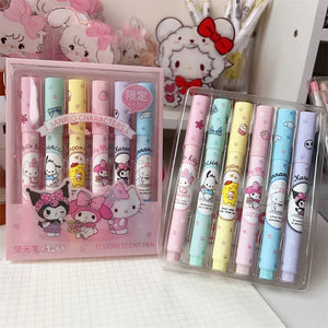 Set de 6 Surligneurs- Hello Kitty, Kuromi, Melody & Cinnamoroll