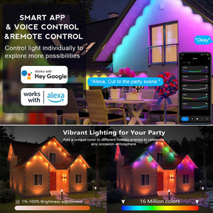 BEIMU Smart Outdoor String Lights – 100FT RGBIC WiFi 2.4GHz, APP Control, Alexa &amp; Google Home, Ideal for Christmas and Permanent Decoration