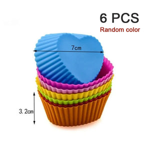 Silicone Muffin Molds (6/12 PCS) - Round and Heart Shaped Cake Molds, Baking Accessories and Pastry Decoration