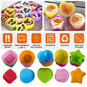 Silicone Muffin Molds (6/12 PCS) - Round and Heart Shaped Cake Molds, Baking Accessories and Pastry Decoration