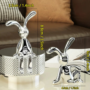 Gold and Silver Long Eared Rabbit Figurines - Elegant Home and Car Decoration