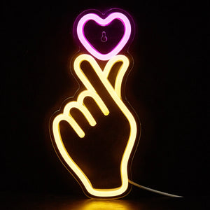 Chi-buy LED Neon Sign with Hand and Heart, USB Powered, 3D Night Light, Wall Art, Decor for Bedroom, Game Room and Living Room