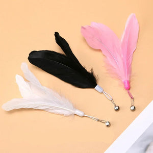 Cat Toy, Teasing Stick with Bell, Extendable Rod with Suction Cup, Durable and Bite-Resistant Teasing Tool, Replaceable Feather Head