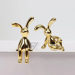 Gold and Silver Long Eared Rabbit Figurines - Elegant Home and Car Decoration