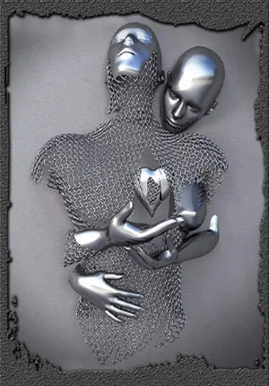 Romantic Metal Wall Sculpture – Abstract Couple Painting for Home Decor