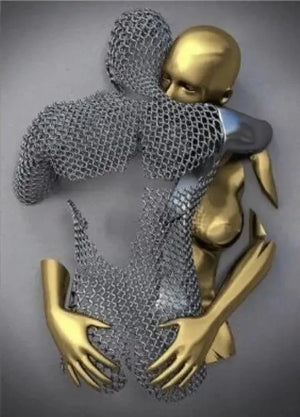 Romantic Metal Wall Sculpture – Abstract Couple Painting for Home Decor