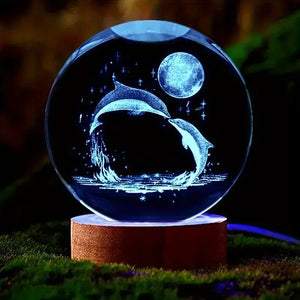 Boule en Cristal 3D Dauphin et Lune