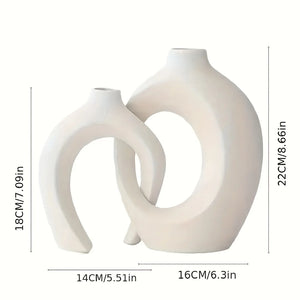 Set of 2 Modern Nordic Hollow Ceramic Vases - Bohemian Vases for Modern Decoration, Living Room or Library