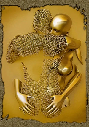 Romantic Metal Wall Sculpture – Abstract Couple Painting for Home Decor