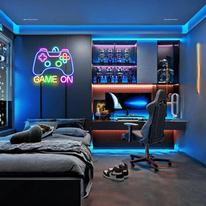 VGamer "Game On" Neon Sign - Fun Lighting for Gamer's Room