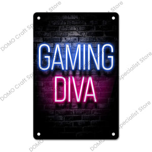 Plaque Métallique Néon Gaming – Déco Murale Rétro