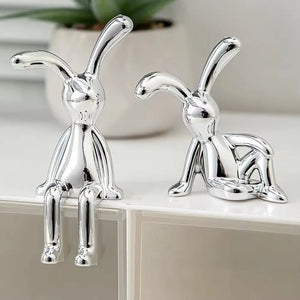 Gold and Silver Long Eared Rabbit Figurines - Elegant Home and Car Decoration