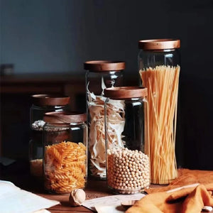 Glass Storage Jar with Airtight Wooden Lid - Ideal for Coffee, Rice and Sugar