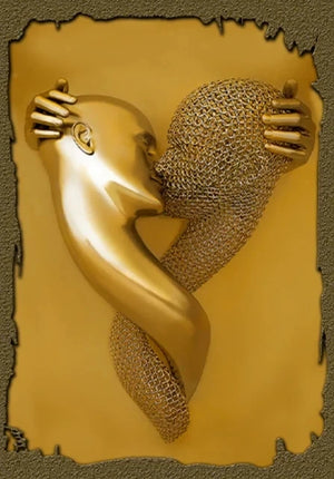 Romantic Metal Wall Sculpture – Abstract Couple Painting for Home Decor