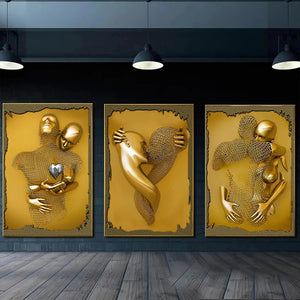 Romantic Metal Wall Sculpture – Abstract Couple Painting for Home Decor