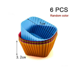 Silicone Muffin Molds (6/12 PCS) - Round and Heart Shaped Cake Molds, Baking Accessories and Pastry Decoration