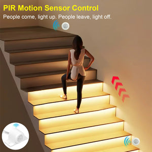 Smart Stair Lighting Kit - COB LED Strip with PIR Motion Sensor, Step-by-Step Dimming