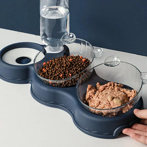 3-in-1 Automatic Cat Bowl, Cat and Dog Food Bowl with Water Fountain, Raised Double Bowl with Drinking Stand, Cat Bowls