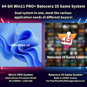 Intel N5105 MINI PC Video Game Console Batocera 35&amp;Win11 OS with 52000+ Games 80+ Emulators 2TB HDD for PS3/PS2/PS1/WII/SS etc