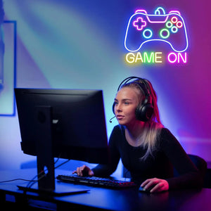 VGamer "Game On" Neon Sign - Fun Lighting for Gamer's Room