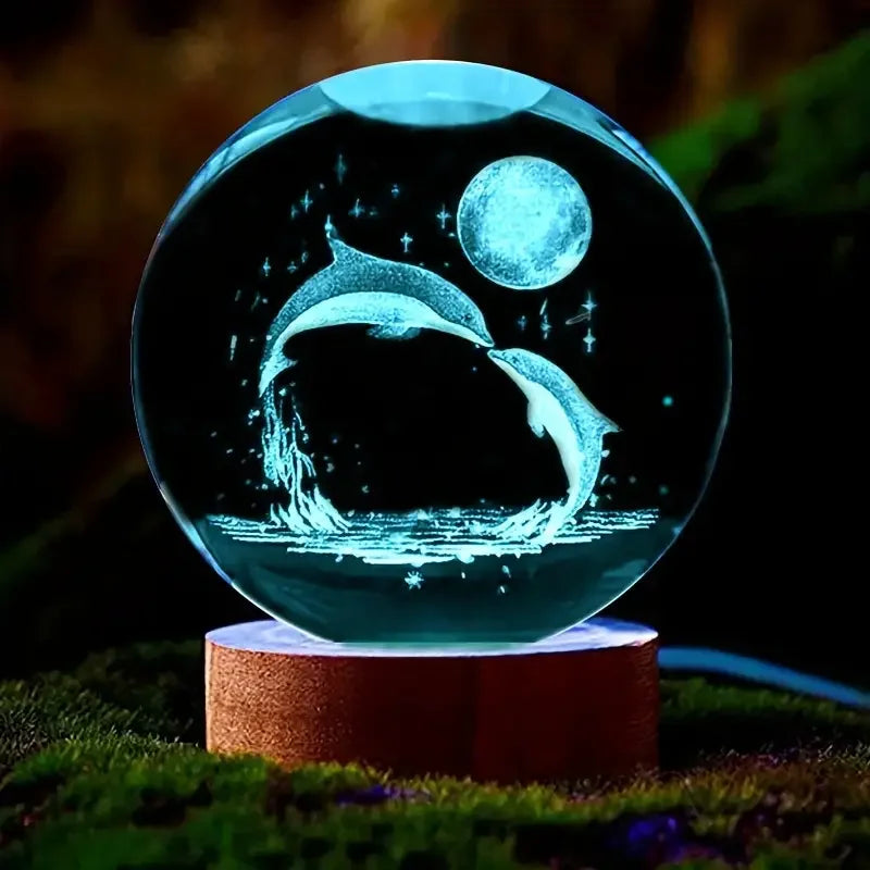 Boule en Cristal 3D Dauphin et Lune