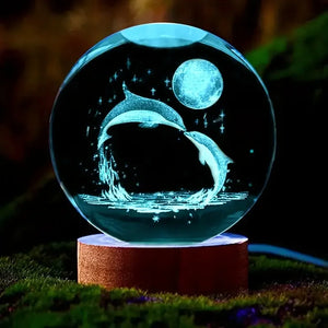 3D-Kristallkugel mit Delfin und Mond – elegante dekorative Lampe als Geburtstagsgeschenk