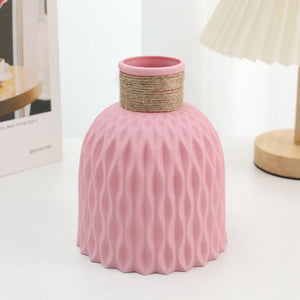 Plastic Imitation Porcelain Vase with Rope - DIY Flower Pot for Floral Arrangements, Living Room Decoration