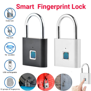 Waterproof Fingerprint Smart Padlock - Keyless Biometric Lock, USB Rechargeable for Home Security