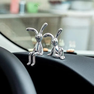 Gold and Silver Long Eared Rabbit Figurines - Elegant Home and Car Decoration