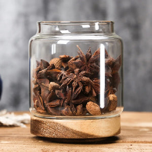 Glass Storage Jar with Airtight Wooden Lid - Ideal for Coffee, Rice and Sugar