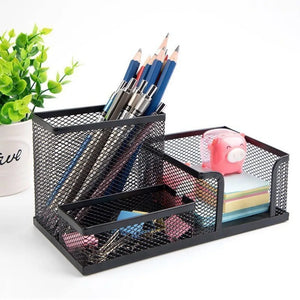 3/4 Compartment Black Metal Mesh Storage Box, Desk Organizer for Table.