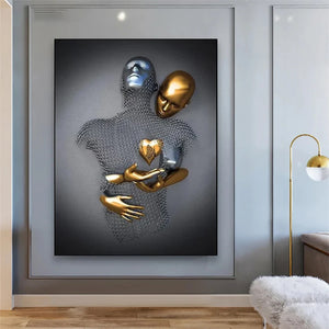 Romantic Metal Wall Sculpture – Abstract Couple Painting for Home Decor