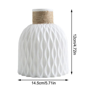 Plastic Imitation Porcelain Vase with Rope - DIY Flower Pot for Floral Arrangements, Living Room Decoration