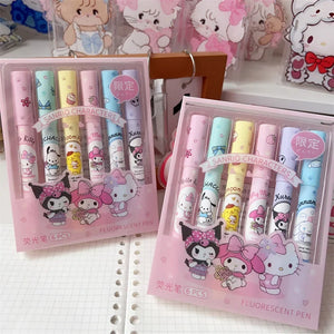 Set de 6 Surligneurs- Hello Kitty, Kuromi, Melody & Cinnamoroll