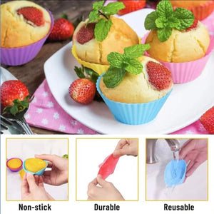 Silicone Muffin Molds (6/12 PCS) - Round and Heart Shaped Cake Molds, Baking Accessories and Pastry Decoration