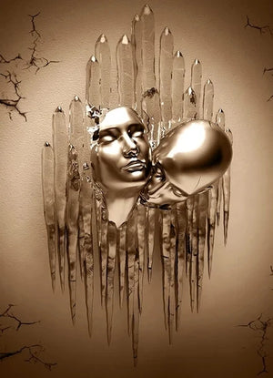 Romantic Metal Wall Sculpture – Abstract Couple Painting for Home Decor