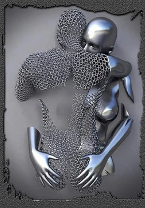 Romantic Metal Wall Sculpture – Abstract Couple Painting for Home Decor