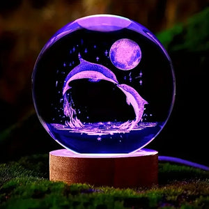 3D-Kristallkugel mit Delfin und Mond – elegante dekorative Lampe als Geburtstagsgeschenk