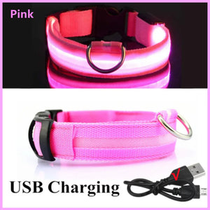 USB Rechargeable Light Up Collar, Adjustable Glowing LED Collar for Large Small Dogs, Night Glowing Cat Collar, Pet Safety Harness