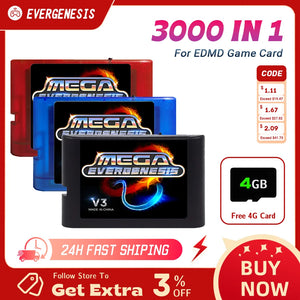 EverGenesis Mega Drive V3 Pro Game Card – 3000 in 1, EDMD Remix for 16-bit SEGA MD Console