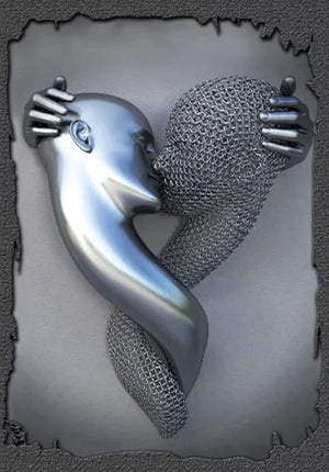 Romantic Metal Wall Sculpture – Abstract Couple Painting for Home Decor